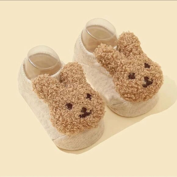 Cute and Cozy Bunny Rabbit Non-Slip Floor Socks. 0-12 Months. Brown - Picture 2 of 2